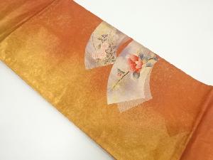 リサイクル　未使用品　引箔地紙に椿・菊模様織り出し名古屋帯